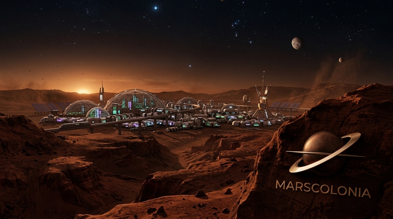 MarsColonia domed city under Martian twilight